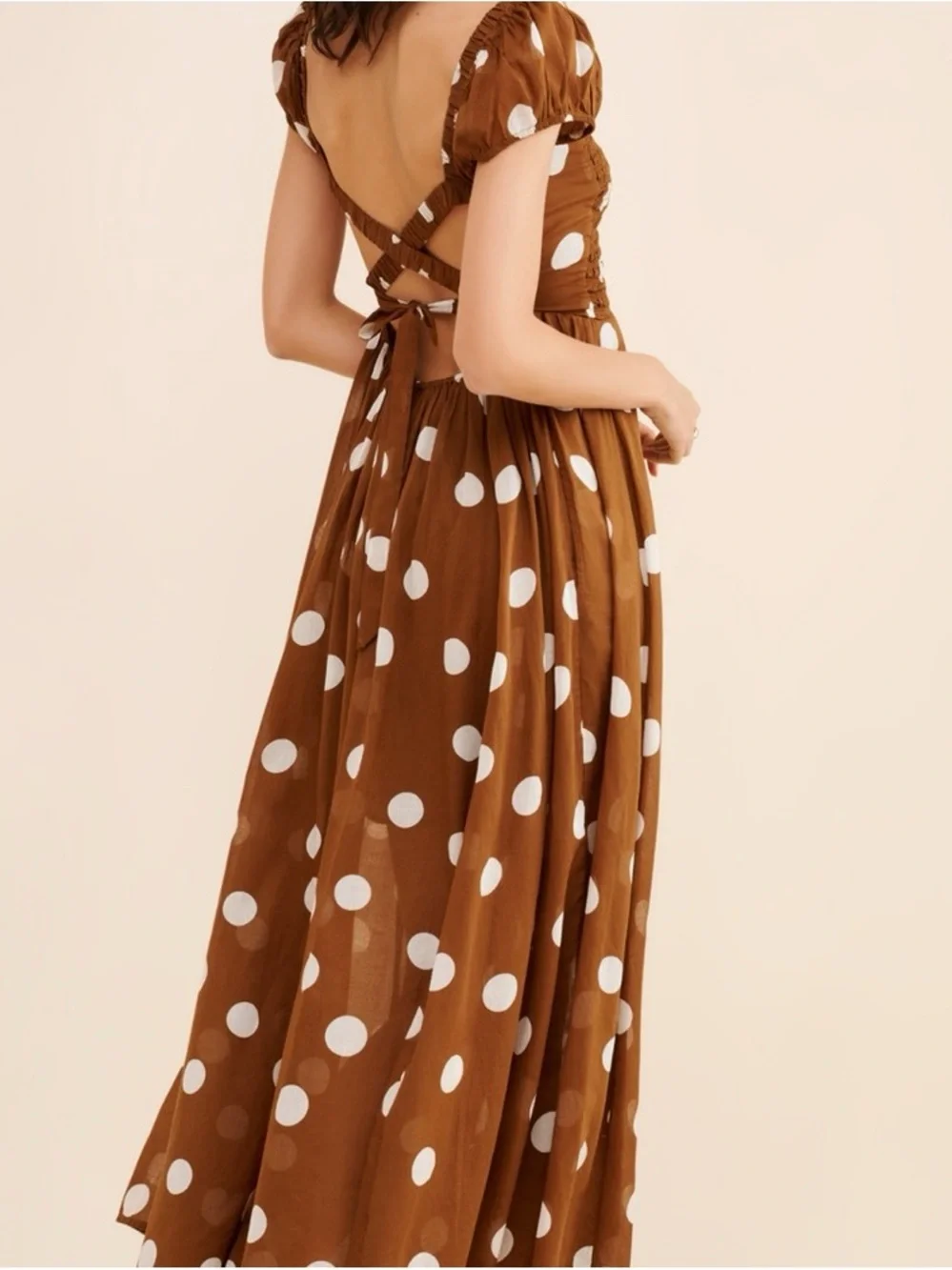 Free People UltraViolet Maxi Dress brown white polka dot - Picture 6 of 9